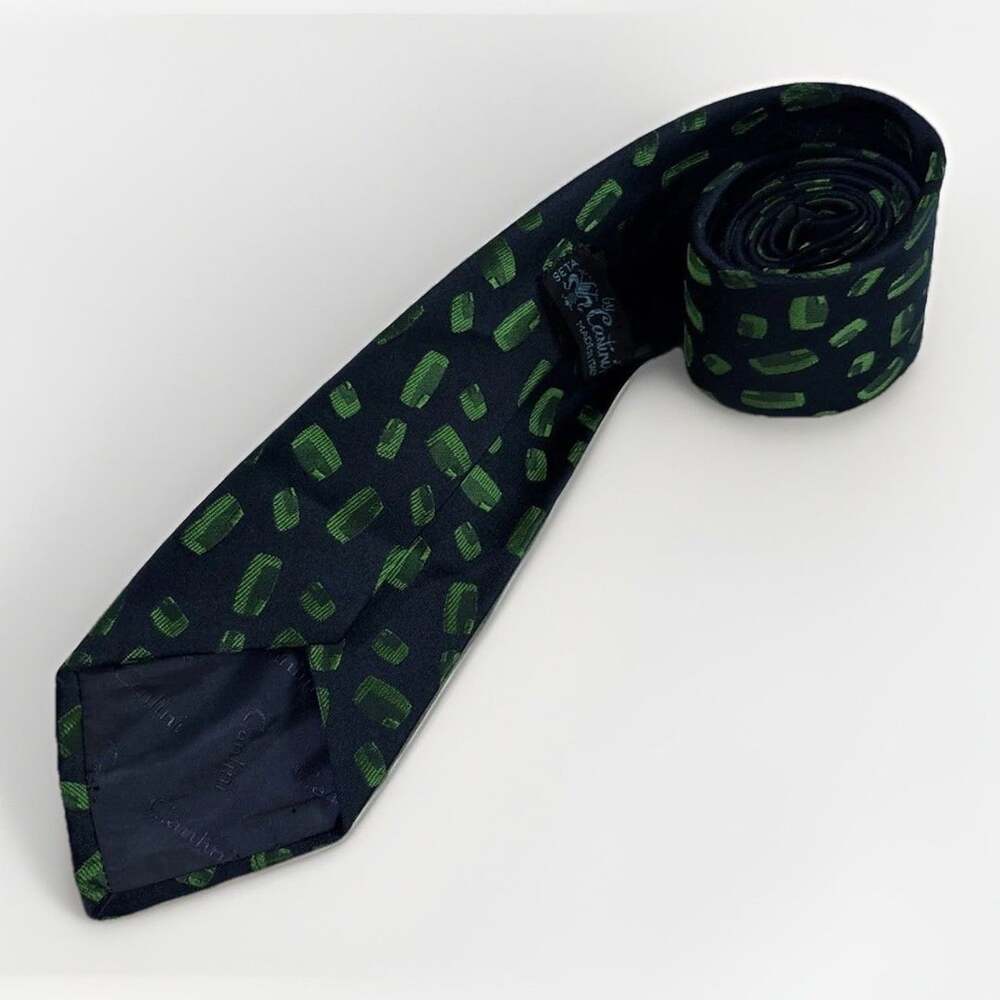 CANTINI 100% Silk Tie Italy Navy Blue Green Geometric Luxury Designer